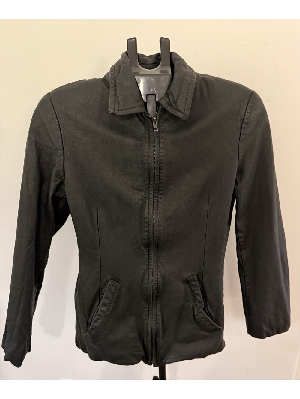 Eddie Bauer Womens Medium Black Lambskin Jacket Pockets Coat Moto Outerwear